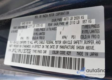 2018 Mazda Mazda6 Touring из США, поврежденный, VIN JM1GL1VMXJ1307632